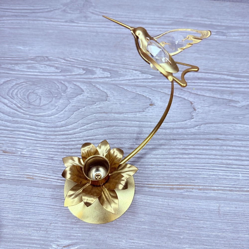 Vintage Austrian Crystal Delight Hummingbird & Flower Candle Holder decoration